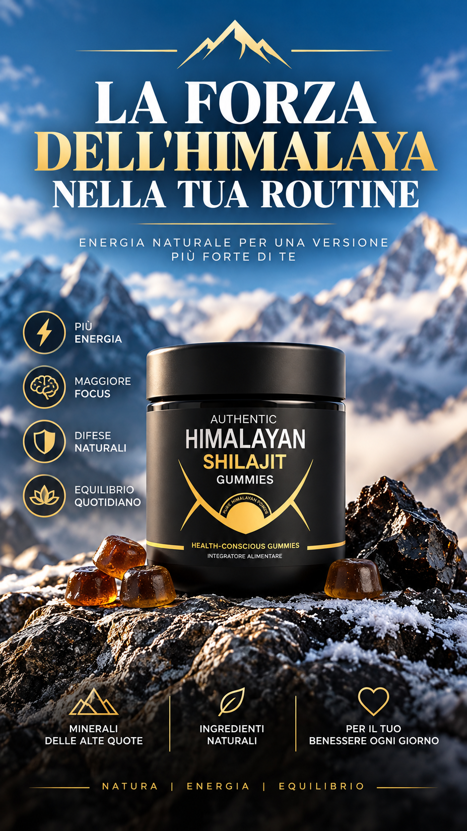 Caramelle Gommose di Shilajit 100% Puro dell'Himalaya (Confezione da 60 Gommose)