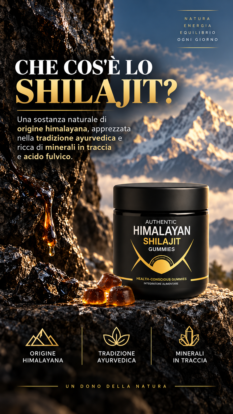 Caramelle Gommose di Shilajit 100% Puro dell'Himalaya (Confezione da 60 Gommose)