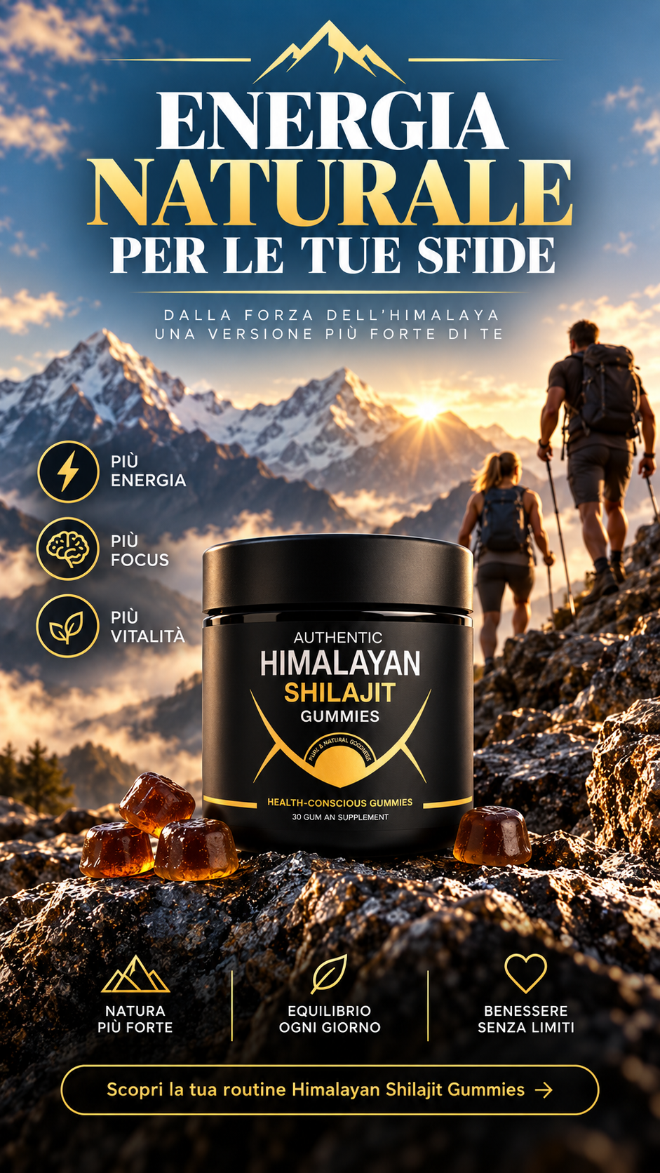 Caramelle Gommose di Shilajit 100% Puro dell'Himalaya (Confezione da 60 Gommose)