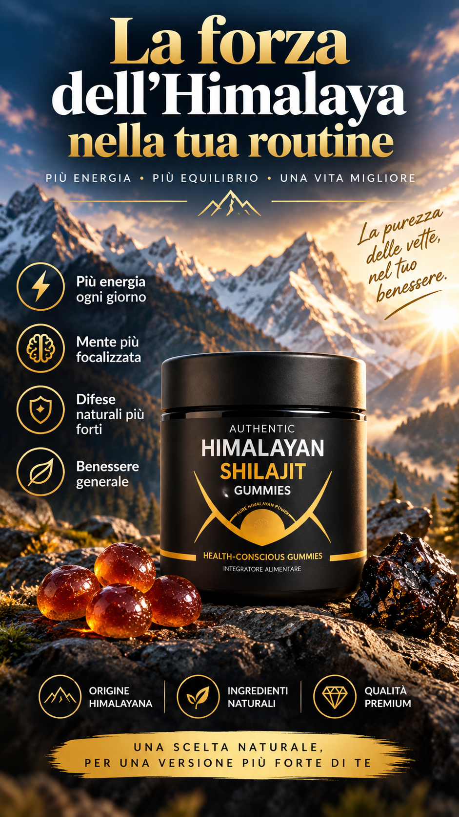 Caramelle Gommose di Shilajit 100% Puro dell'Himalaya (Confezione da 60 Gommose)