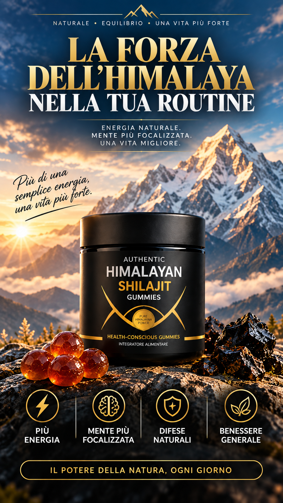 Caramelle Gommose di Shilajit 100% Puro dell'Himalaya (Confezione da 60 Gommose)