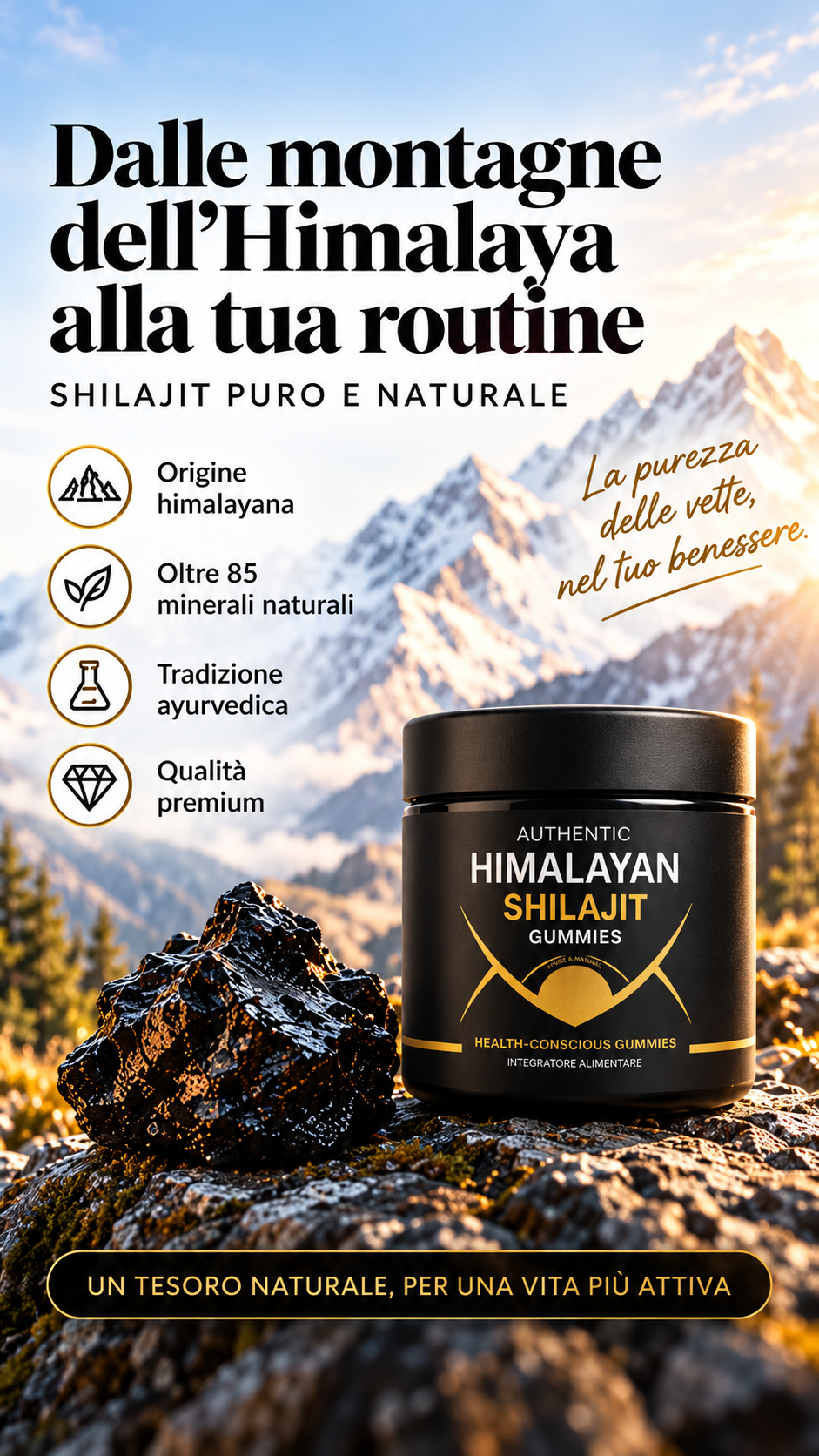 Caramelle Gommose di Shilajit 100% Puro dell'Himalaya (Confezione da 60 Gommose)