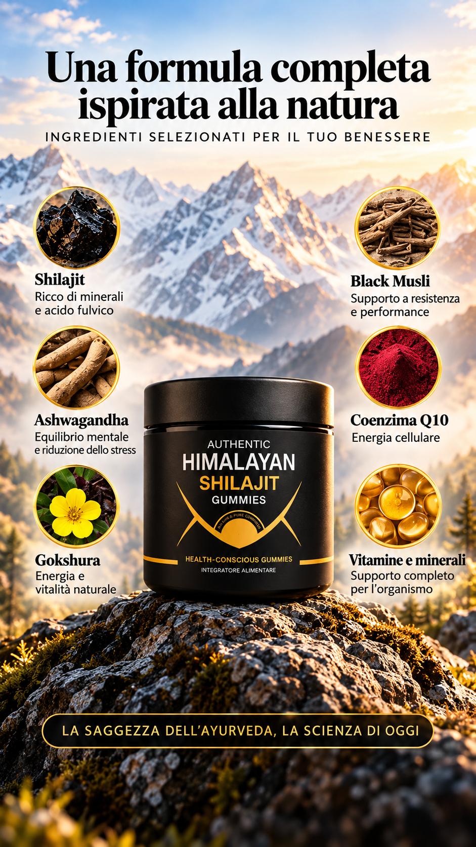 Caramelle Gommose di Shilajit 100% Puro dell'Himalaya (Confezione da 60 Gommose)