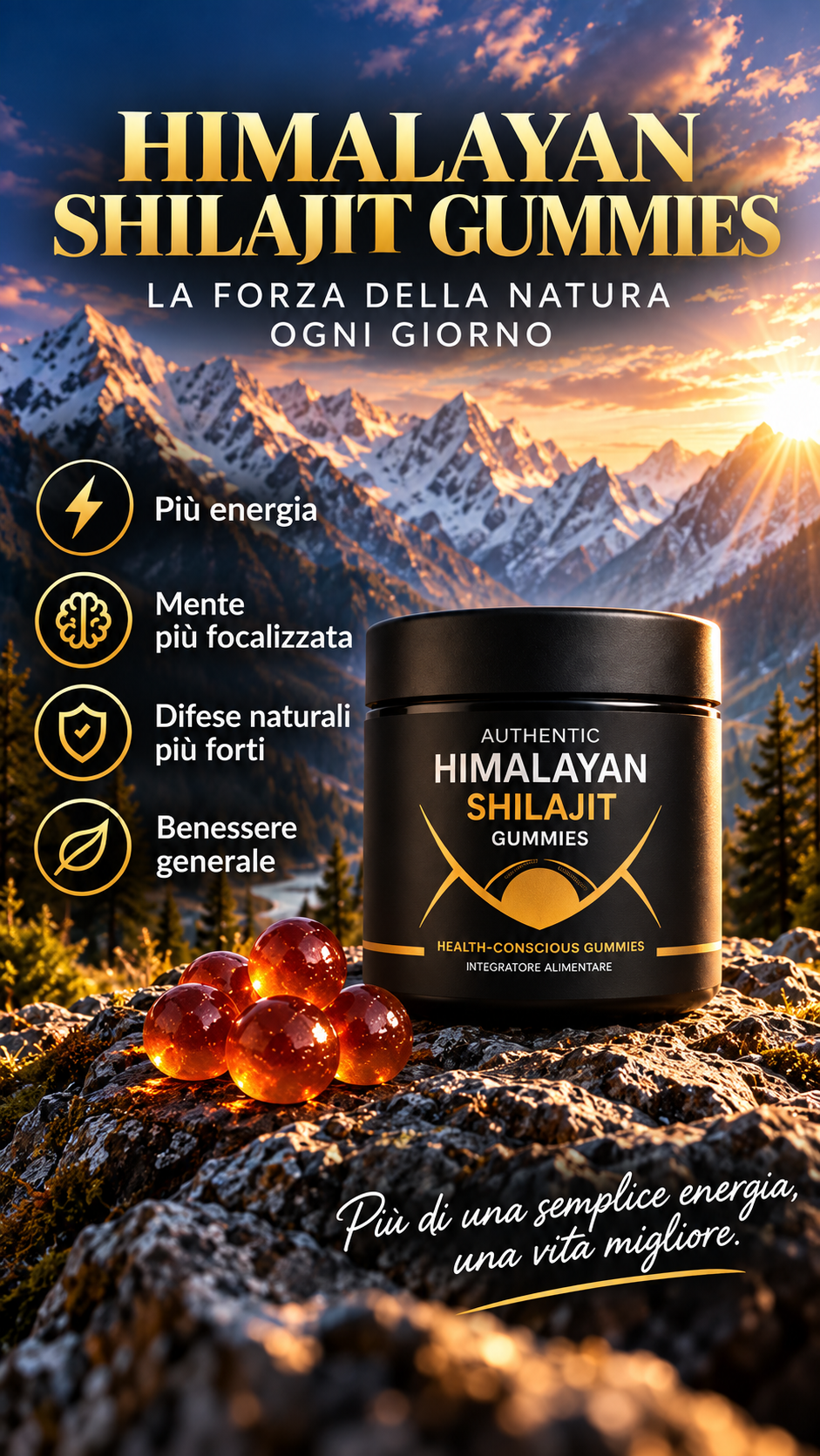 Caramelle Gommose di Shilajit 100% Puro dell'Himalaya (Confezione da 60 Gommose)