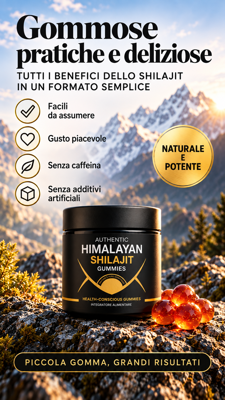 Caramelle Gommose di Shilajit 100% Puro dell'Himalaya (Confezione da 60 Gommose)