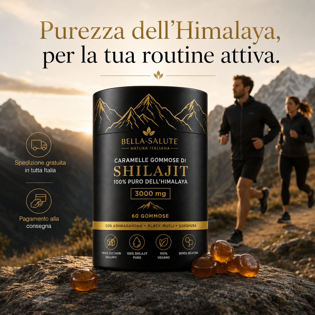 Caramelle Gommose di Shilajit 100% Puro dell'Himalaya (Confezione da 60 Gommose)