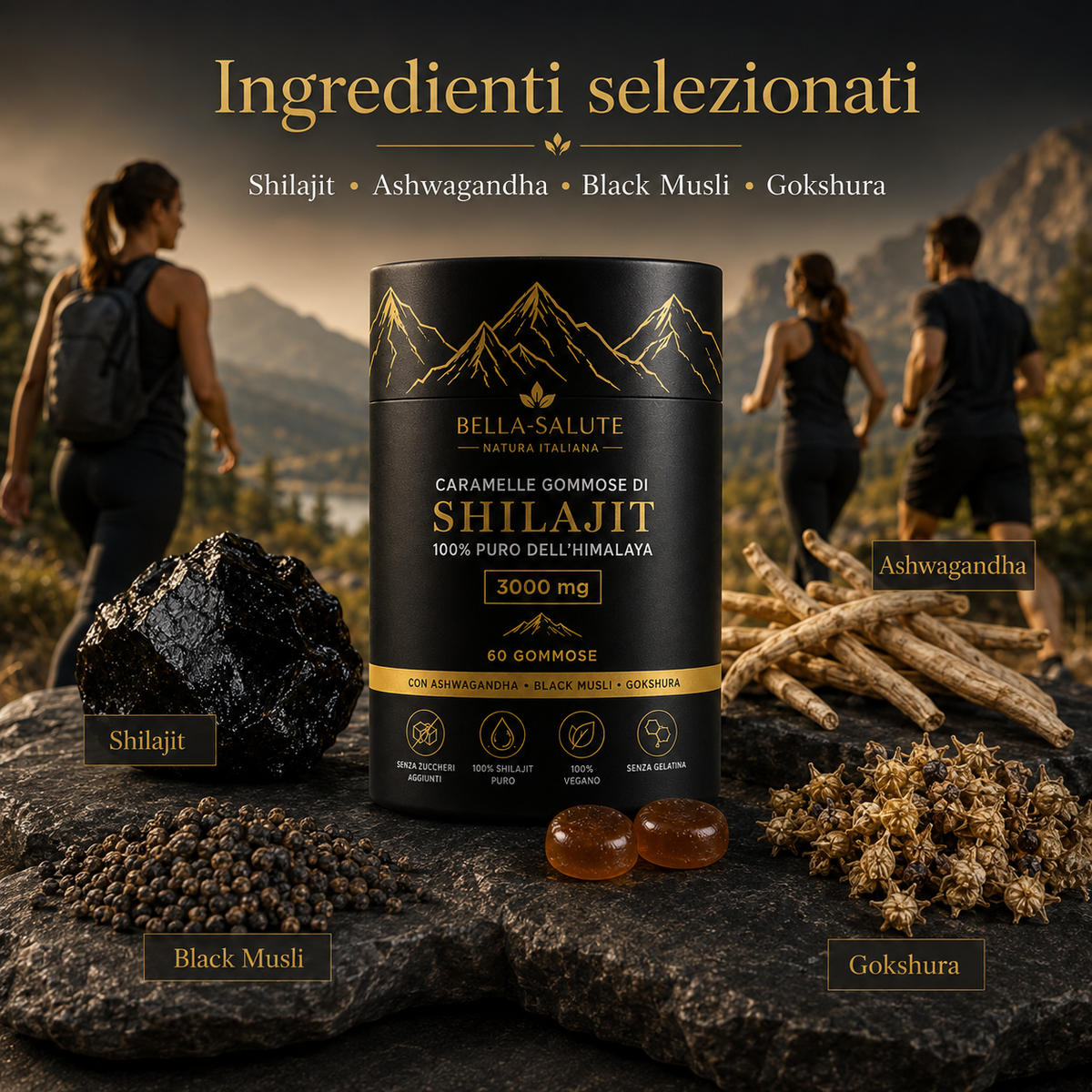 Caramelle Gommose di Shilajit 100% Puro dell'Himalaya (Confezione da 60 Gommose)